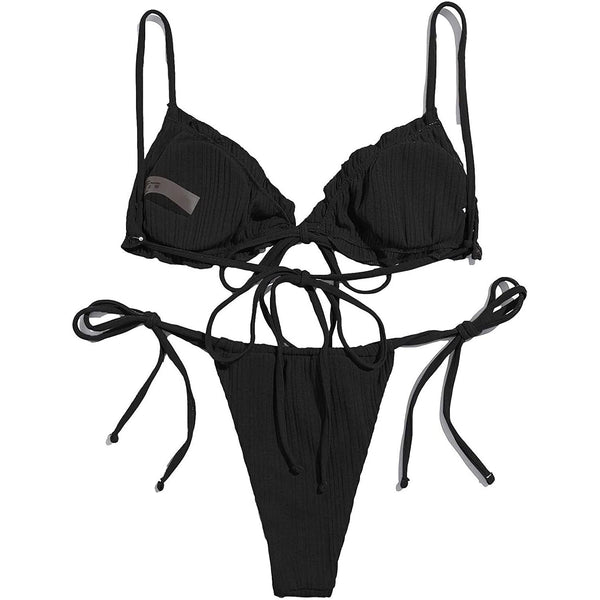 2-Piece Set: Thong Brazilian Bikini Swimsuit Women's Clothing Black S - DailySale