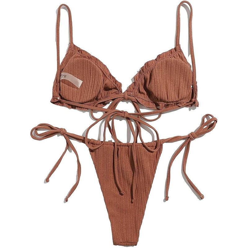 2-Piece Set: Thong Brazilian Bikini Swimsuit Women's Clothing Coffee S - DailySale