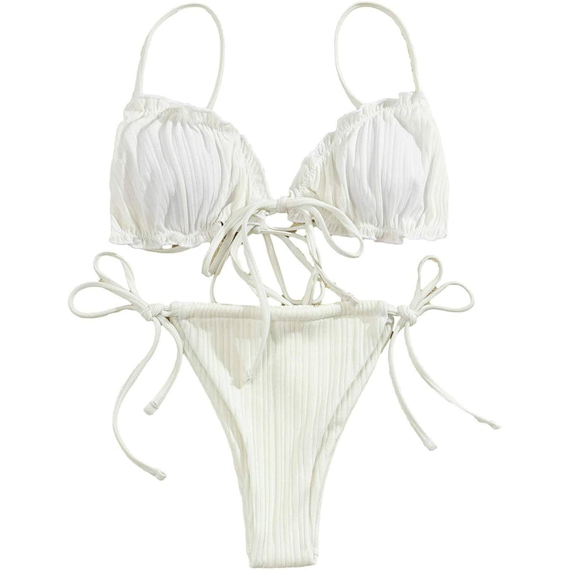 2-Piece Set: Thong Brazilian Bikini Swimsuit Women's Clothing Cream White S - DailySale