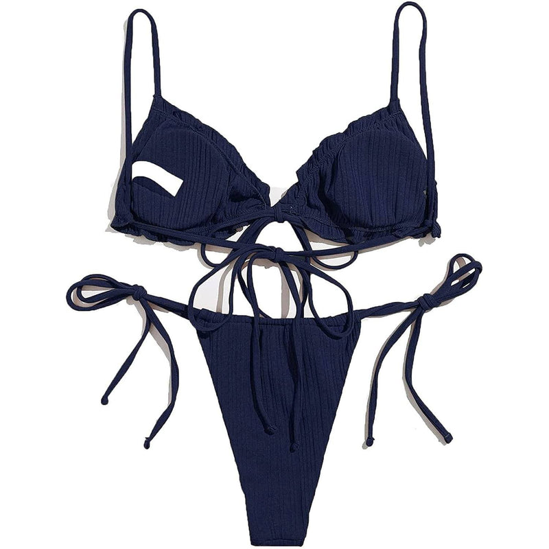 2-Piece Set: Thong Brazilian Bikini Swimsuit Women's Clothing Navy S - DailySale