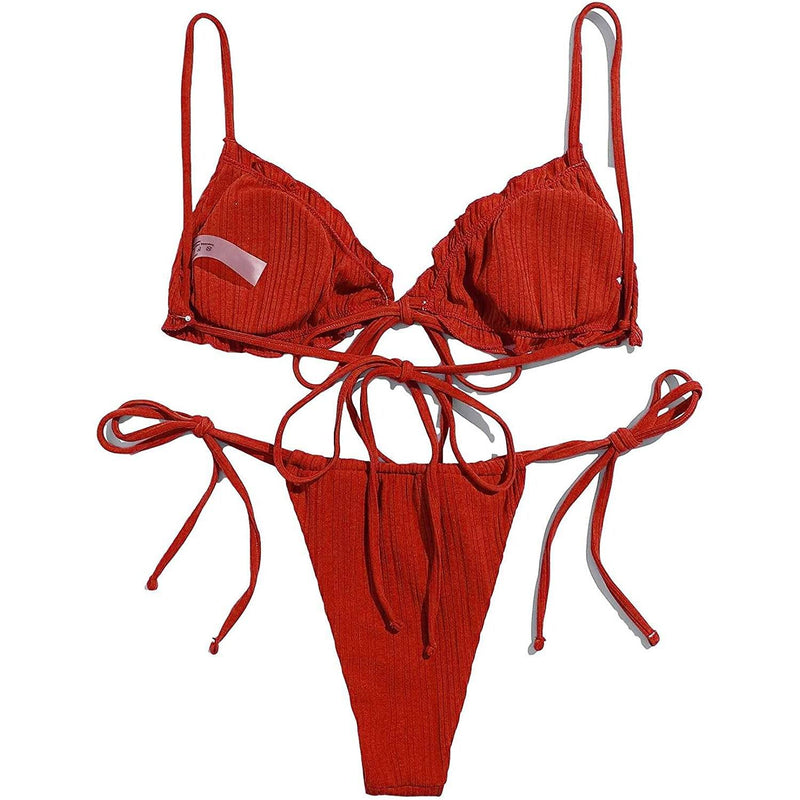 2-Piece Set: Thong Brazilian Bikini Swimsuit Women's Clothing Orange Red S - DailySale