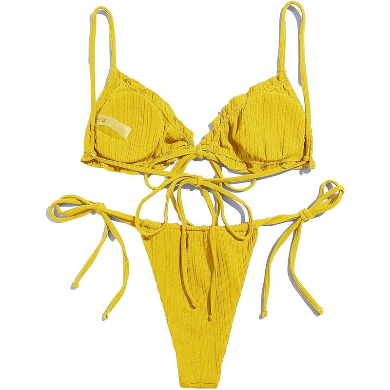 2-Piece Set: Thong Brazilian Bikini Swimsuit Women's Clothing Yellow S - DailySale