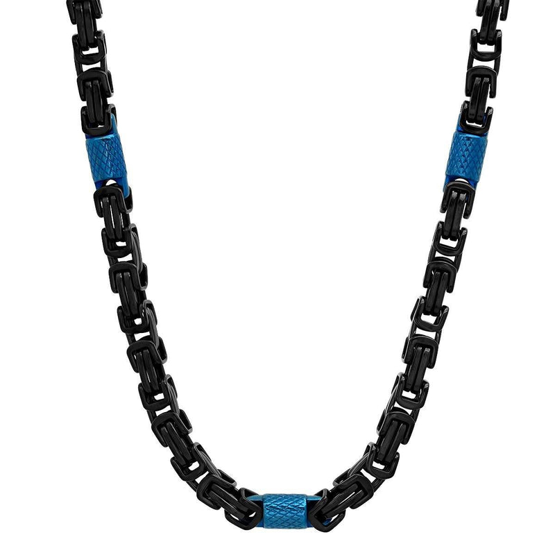 2-Piece Set: Two Tone Black and Blue Byzantine Mens Bracelet and Necklace Necklaces - DailySale