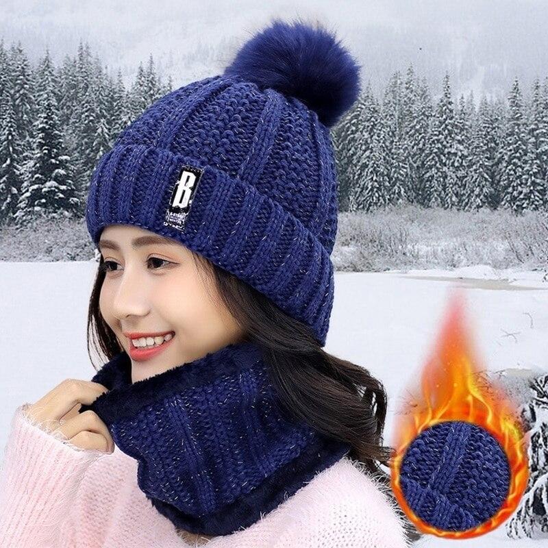 2-Piece Set: Women's Knitted Hat Scarf Caps Neck Warmer Winter Hat Women's Shoes & Accessories Blue - DailySale