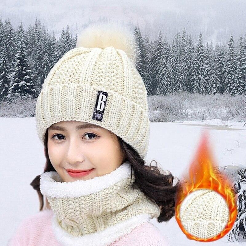 2-Piece Set: Women's Knitted Hat Scarf Caps Neck Warmer Winter Hat Women's Shoes & Accessories Vanilla - DailySale