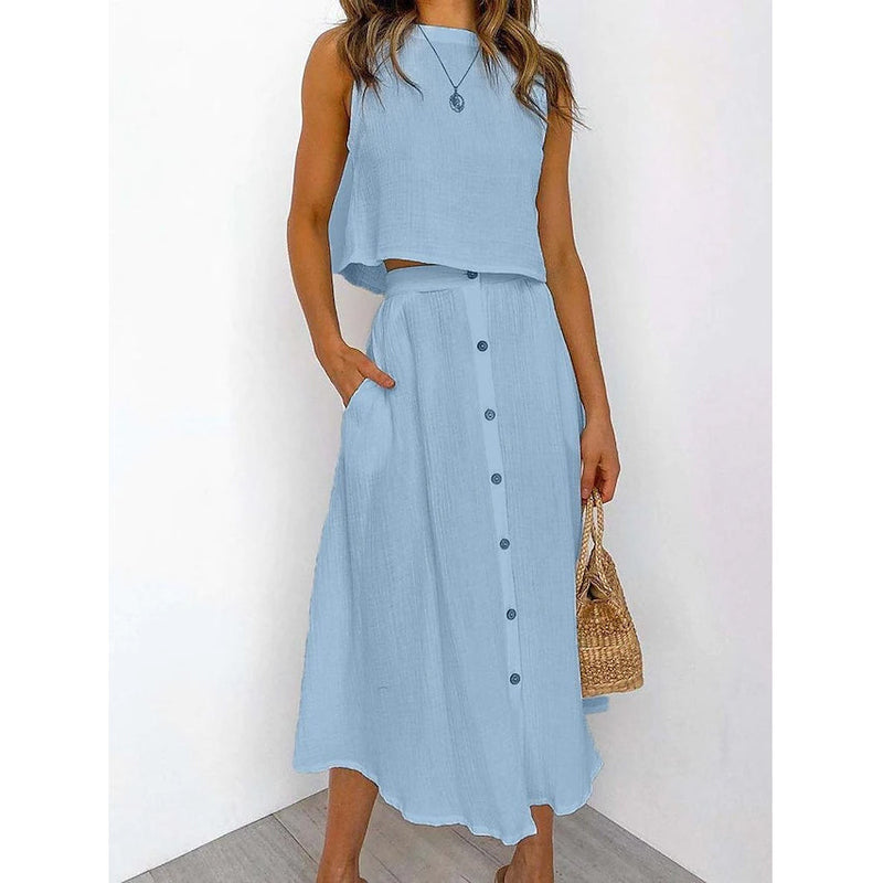 2-Piece Set: Women's Solid Color Casual Dress Women's Dresses Blue S - DailySale