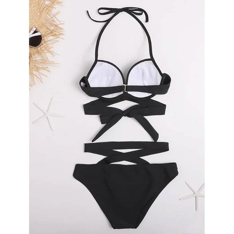 2-Piece Set: Women's Swimwear Bikini Push Up Open Back Solid Color Women's Swimwear & Lingerie - DailySale