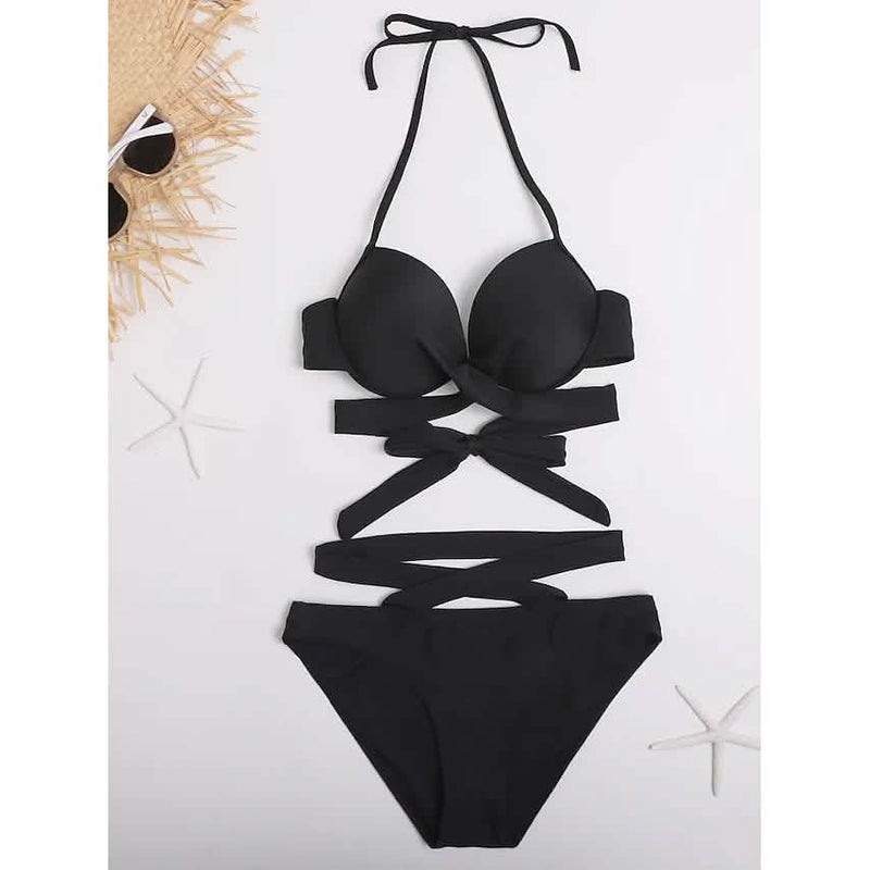 2-Piece Set: Women's Swimwear Bikini Push Up Open Back Solid Color Women's Swimwear & Lingerie - DailySale