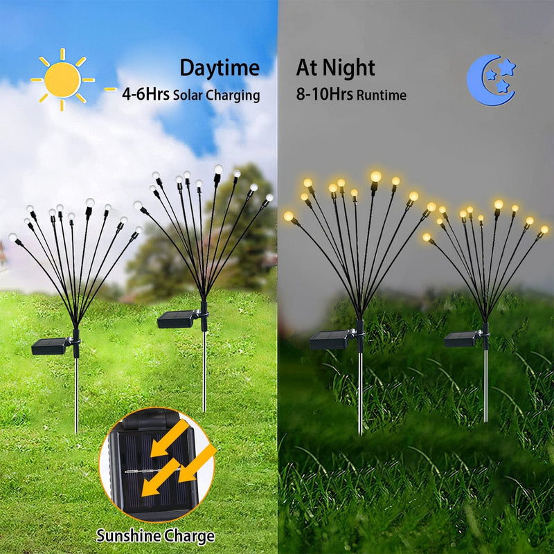 2-Piece: Solar Firefly Lights Swaying Decorative Pathway Lamp String & Fairy Lights - DailySale