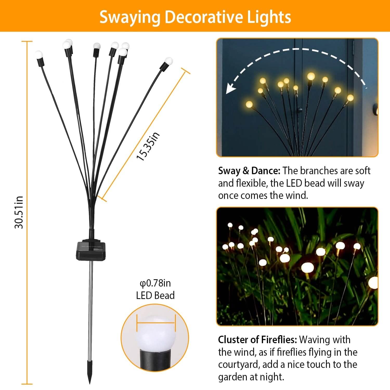 2-Piece: Solar Firefly Lights Swaying Decorative Pathway Lamp String & Fairy Lights - DailySale