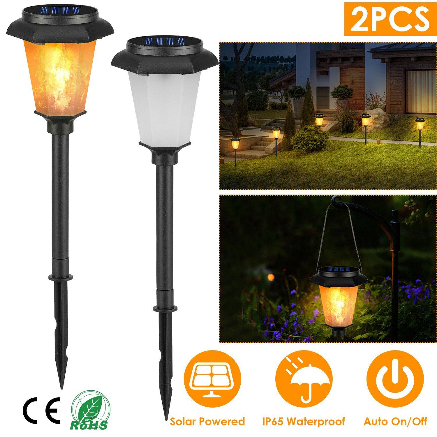 2-Piece: Solar Flame Torch Light Outdoor Lighting - DailySale