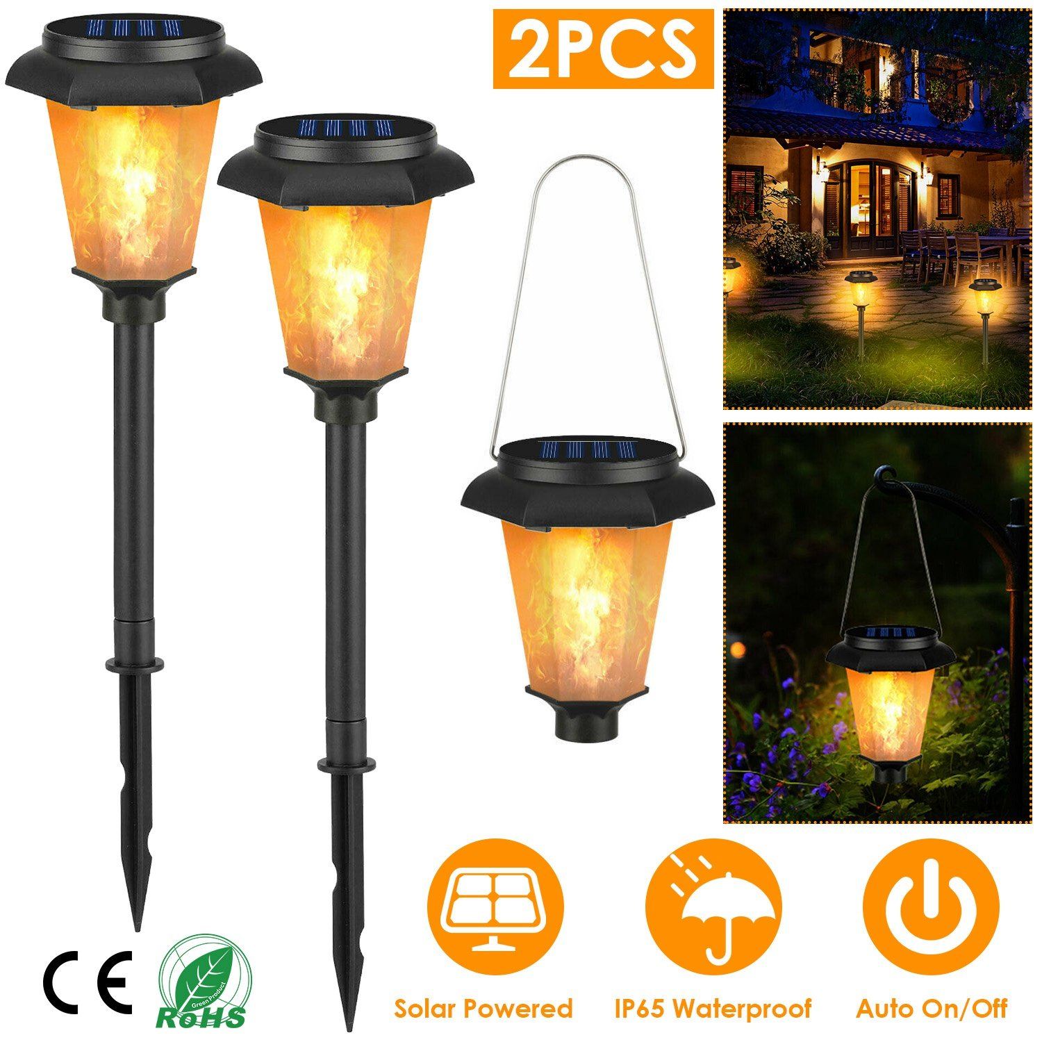 2-Piece: Solar Flame Torch Light Outdoor Lighting - DailySale