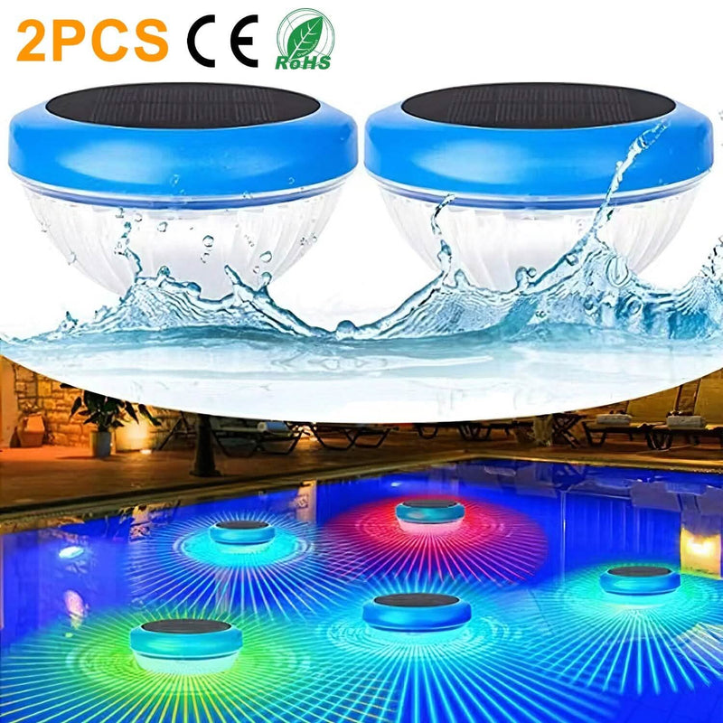 2-Piece: Solar Powered LED Pool Light Gradient Multicolor Changing Outdoor Lighting - DailySale