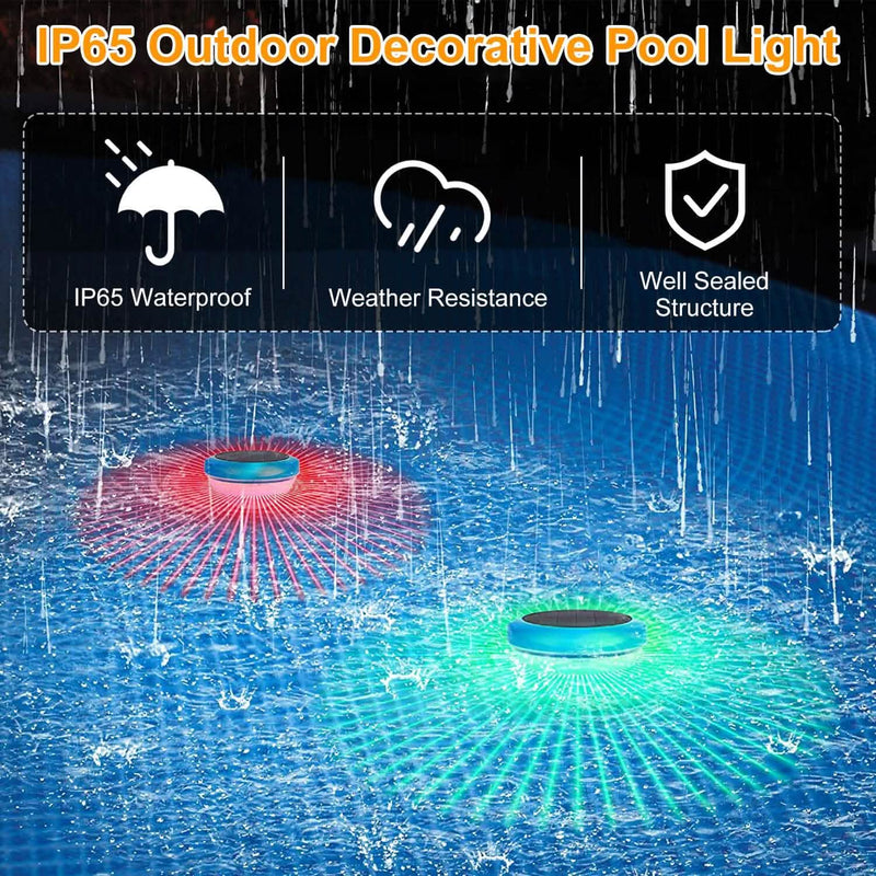 2-Piece: Solar Powered LED Pool Light Gradient Multicolor Changing Outdoor Lighting - DailySale