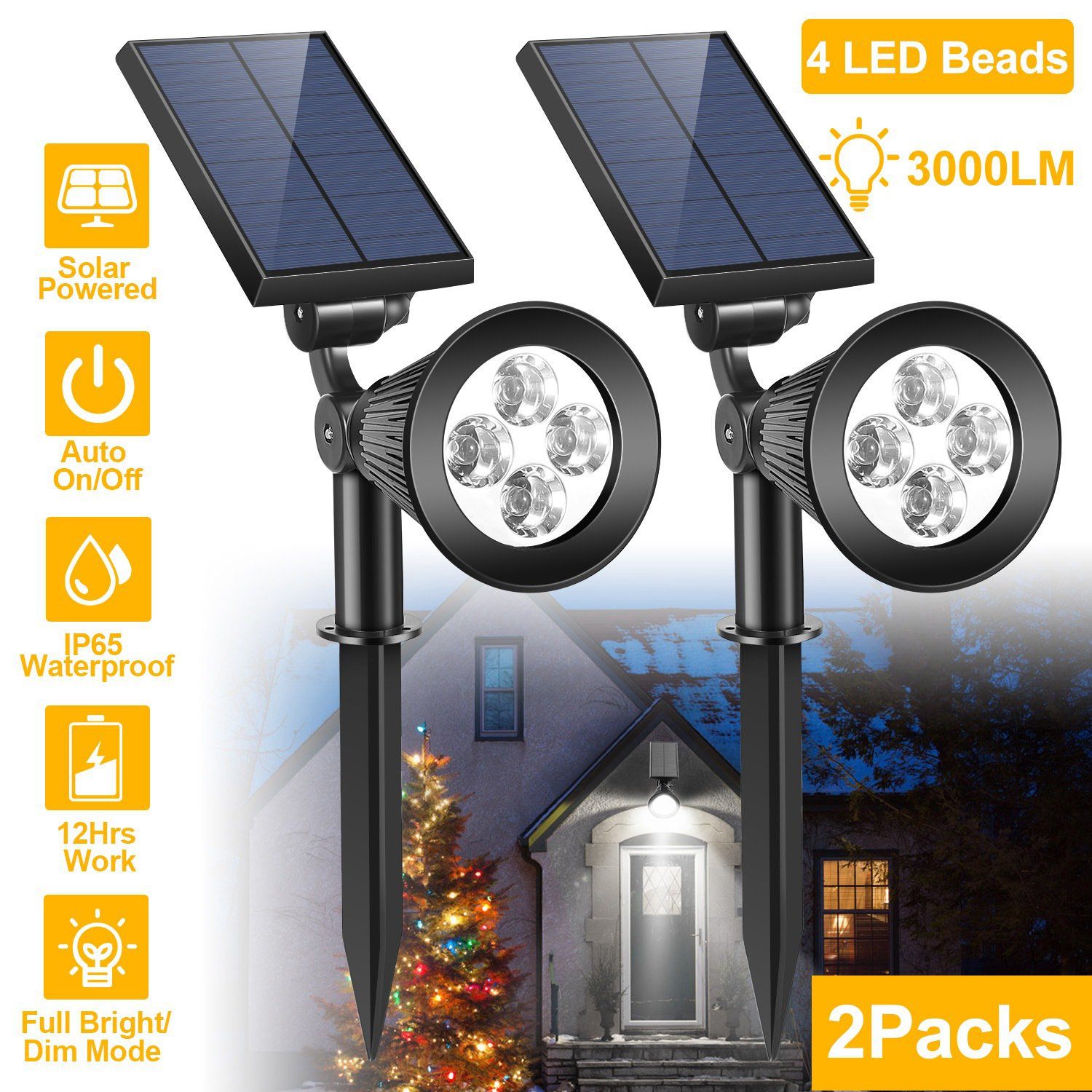 2-Piece: Solar Spotlight Outdoor Dusk Waterproof Garden & Patio - DailySale