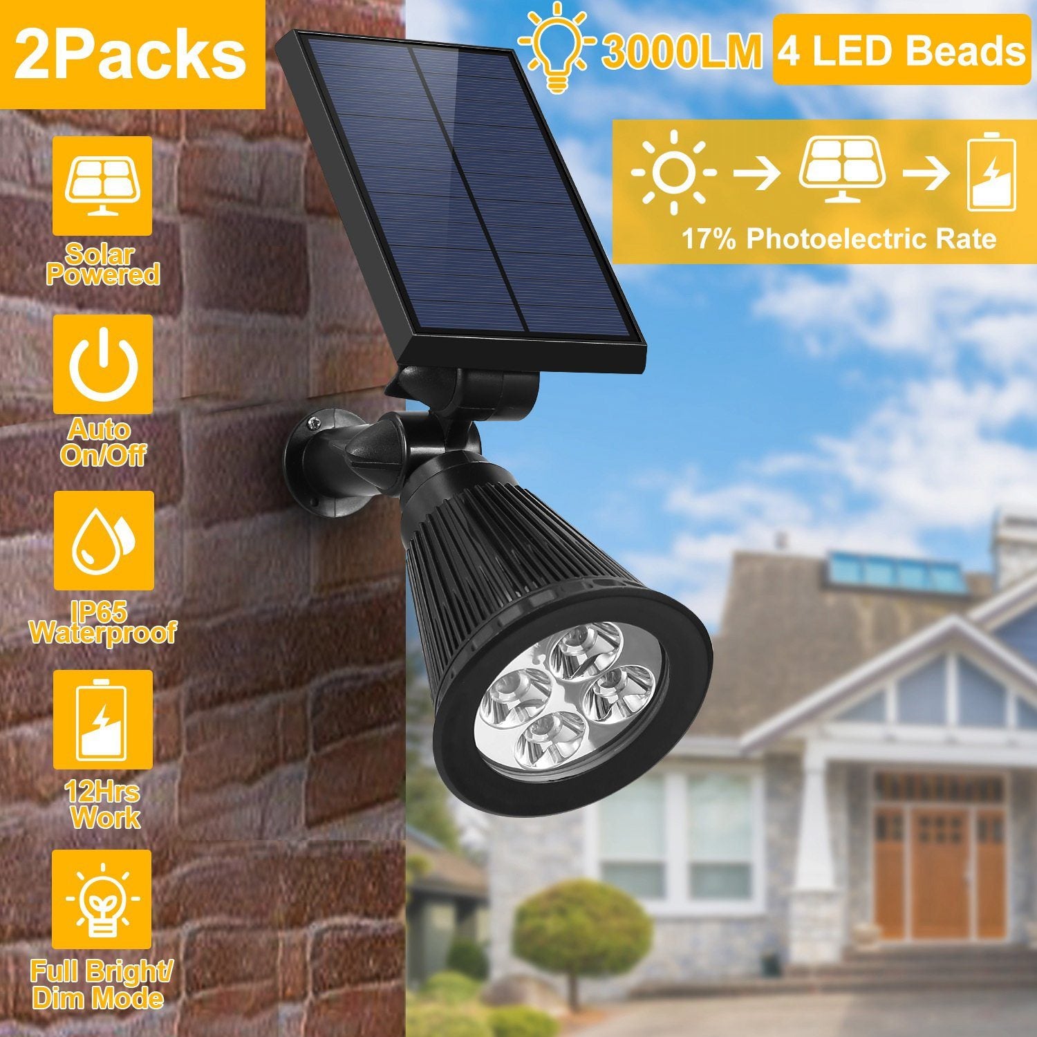 2-Piece: Solar Spotlight Outdoor Dusk Waterproof Garden & Patio - DailySale