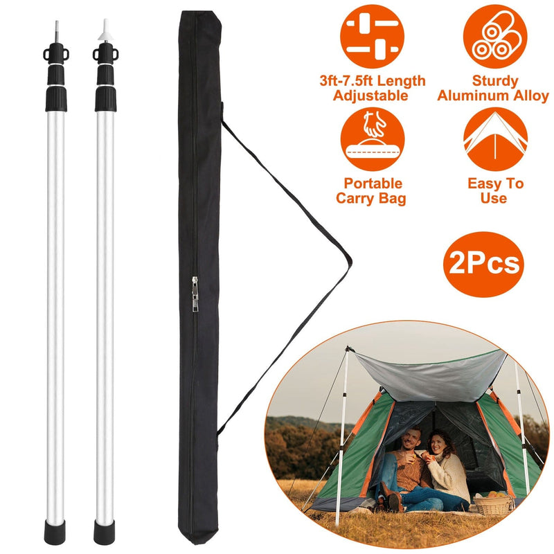 2-Piece: Telescoping Tarp Poles Portable Aluminum Awning Poles Sports & Outdoors - DailySale