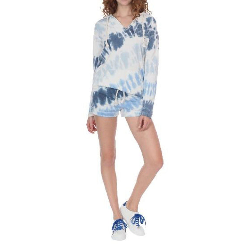 2-Piece: Tie-Dye Hoodie and Shorts Lounge Sets Women's Clothing Blue Dreams S - DailySale