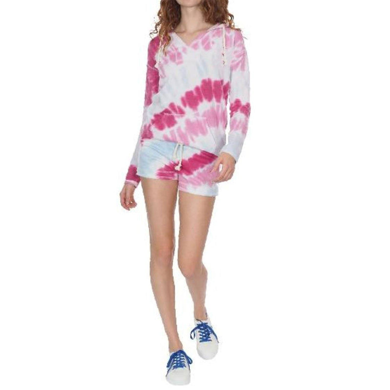 2-Piece: Tie-Dye Hoodie and Shorts Lounge Sets Women's Clothing Raspberry Fusion S - DailySale