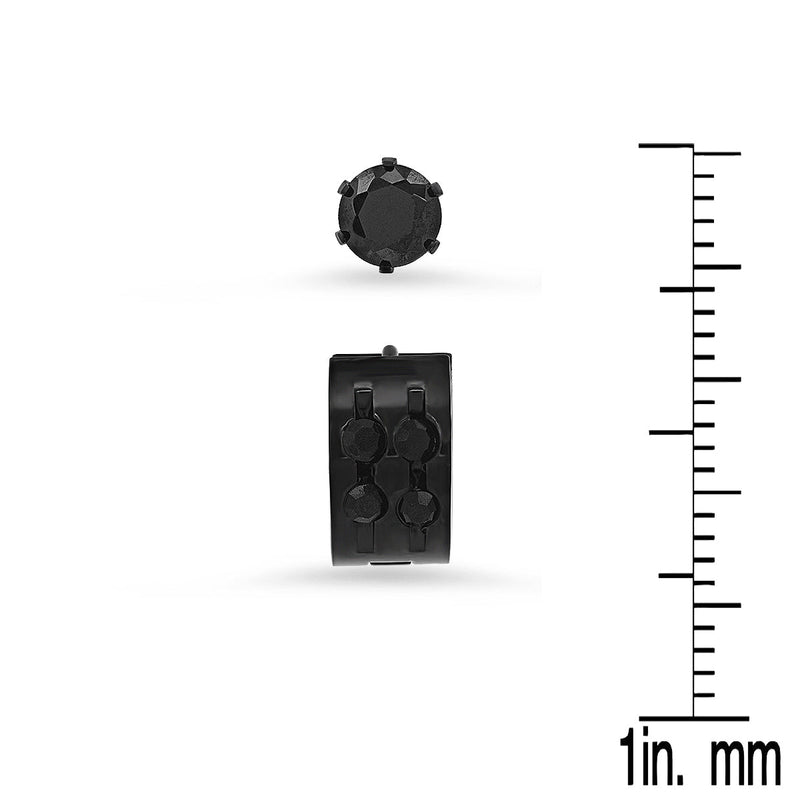 2-Piece: Unisex Black Ip Simulated Black Diamonds Studs And Diamond Cut Huggies Earrings Earrings - DailySale