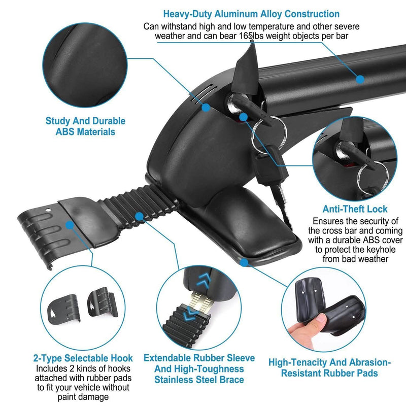 Locking mechanism of 2-Piece Universal 110CM/43-Inch Car Roof Rack Cross Bar shown in detail
