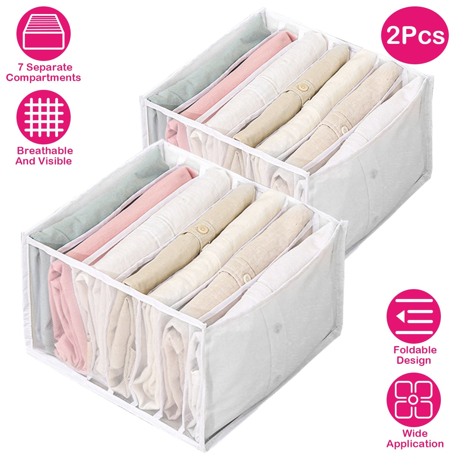 7 Grid 2pcs Wardrobe Clothes Organizer Foldable Visible Closet Organizers  and Storage Portable Storage Containers for Jeans,baby Cloth 