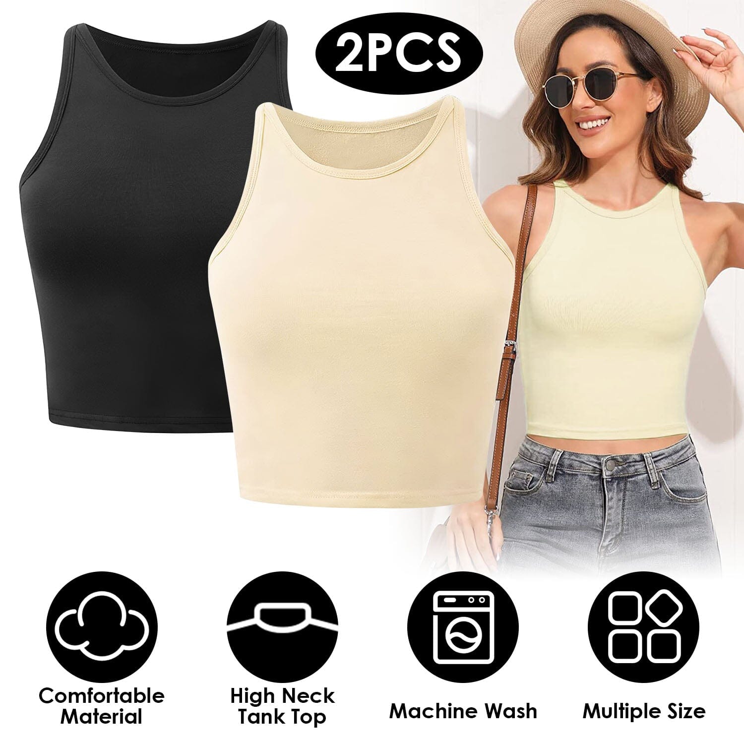 2-Piece: Women Sleeveless Cropped Tank top High Neck Women's Tops - DailySale