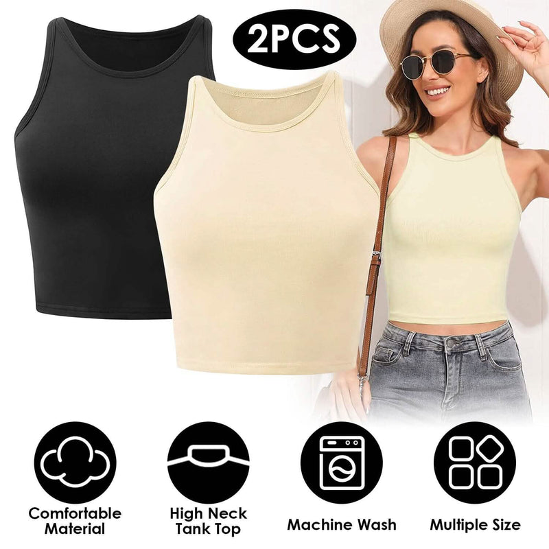 2-Piece: Women Sleeveless Cropped Tank top High Neck Women's Tops - DailySale