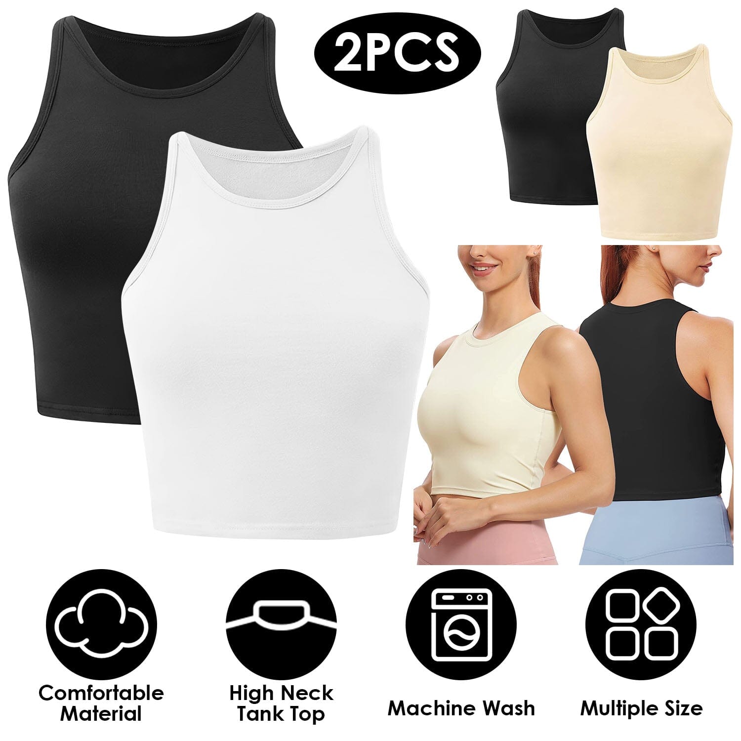 2-Piece: Women Sleeveless Cropped Tank top High Neck Women's Tops - DailySale