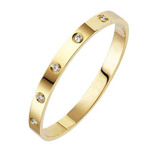 2-Piece: Women's Stainless Steel Zircon Inlay Bracelet Bracelets Full Diamond Gold - DailySale
