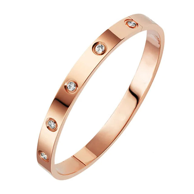 2-Piece: Women's Stainless Steel Zircon Inlay Bracelet Bracelets Full Diamond Rose Gold - DailySale