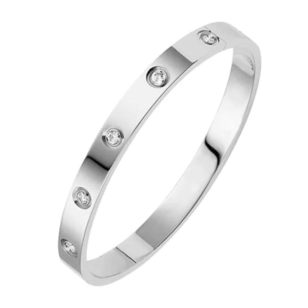 2-Piece: Women's Stainless Steel Zircon Inlay Bracelet Bracelets Full Diamond Silver - DailySale