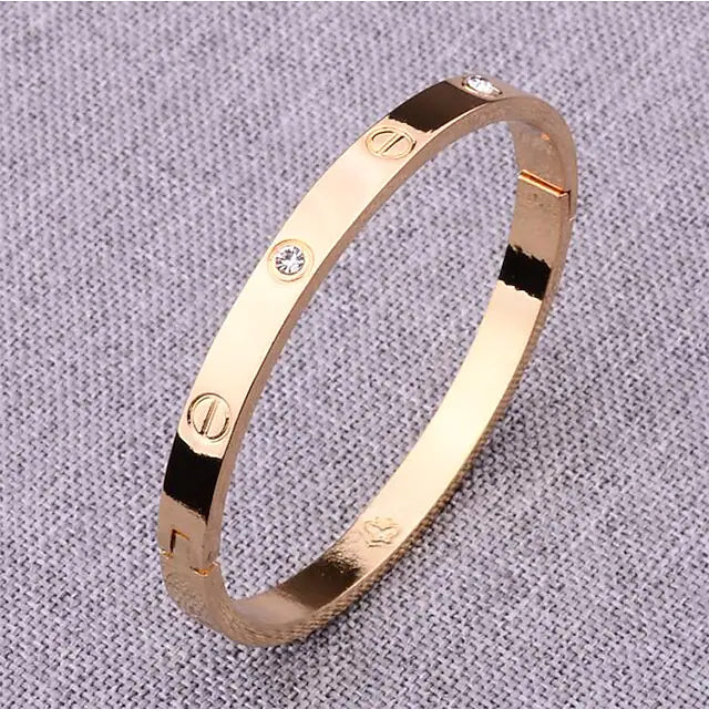 2-Piece: Women's Stainless Steel Zircon Inlay Bracelet Bracelets Less Diamond Gold - DailySale