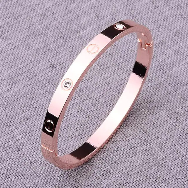 2-Piece: Women's Stainless Steel Zircon Inlay Bracelet Bracelets Less Diamond Rose Gold - DailySale