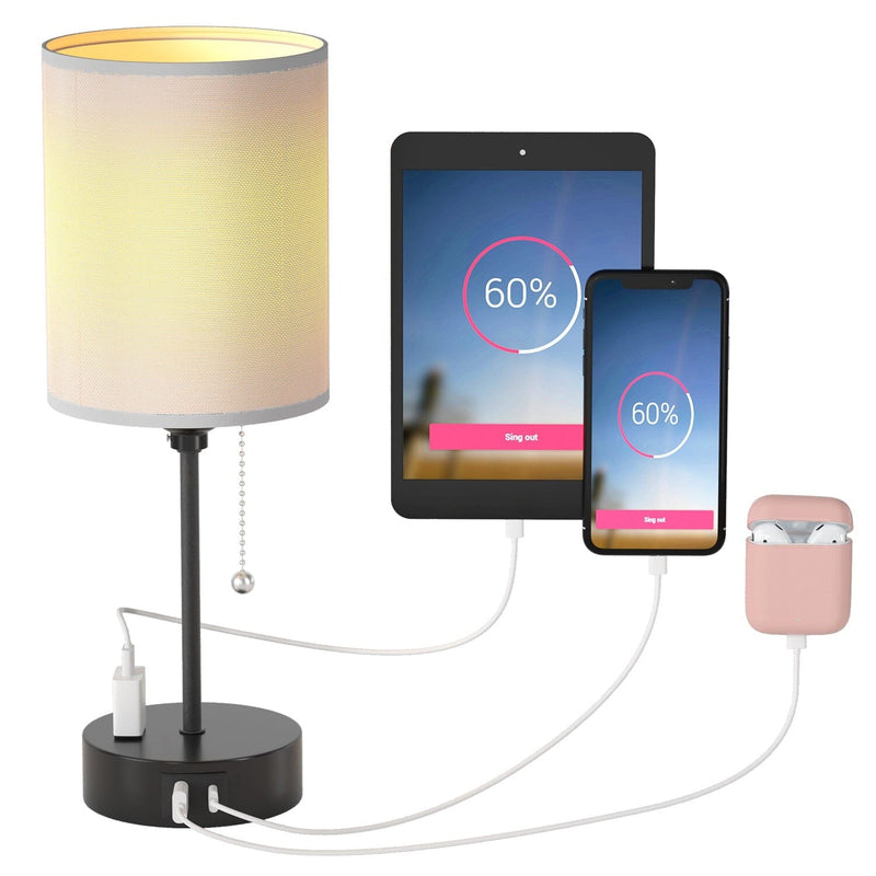 2-Pieces: Bedside Lamps 3 Color Modes USB C+A AC Output Ports Pull Chain Indoor Lighting - DailySale