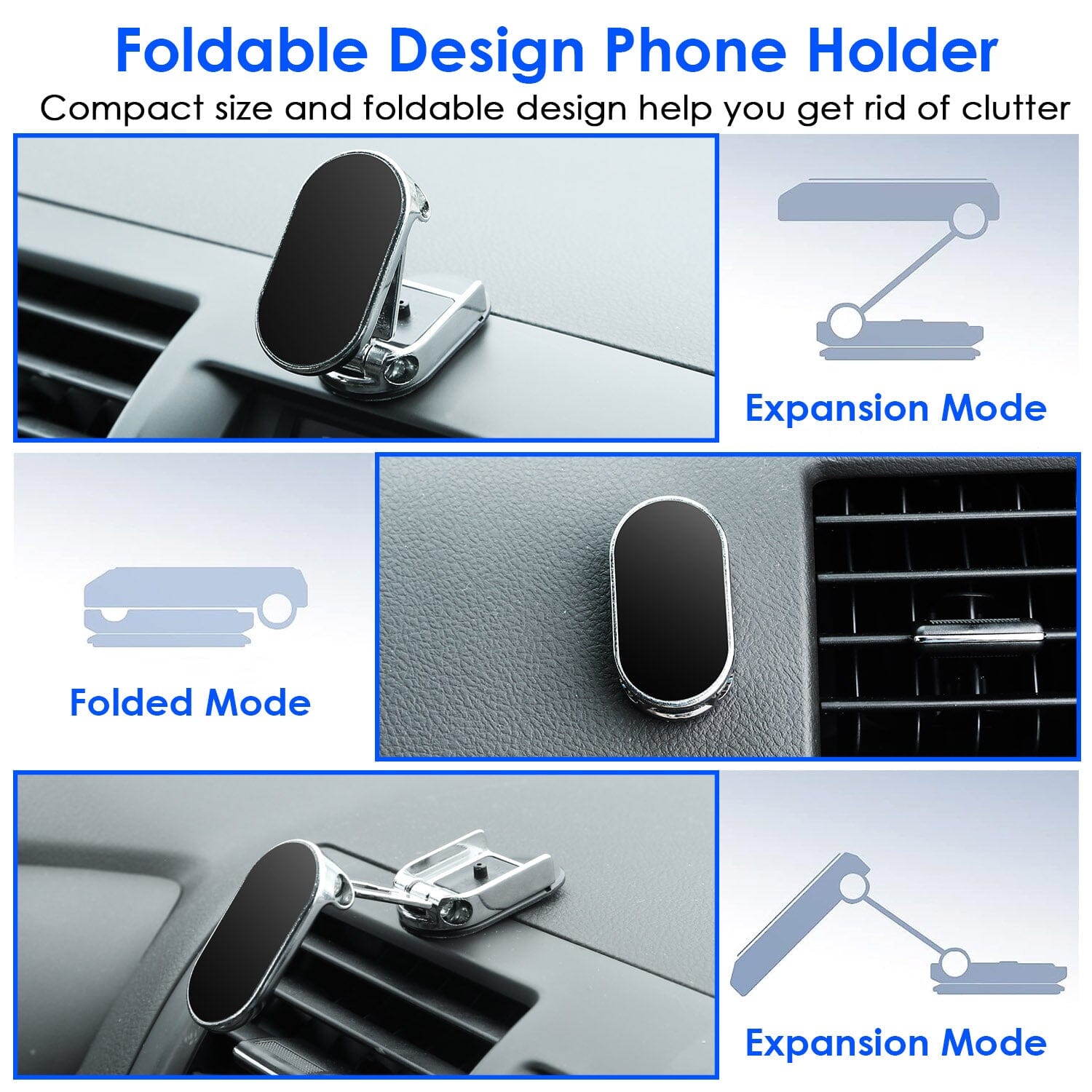 2-Pieces: Foldable Magnetic Car Phone Holder Automotive - DailySale