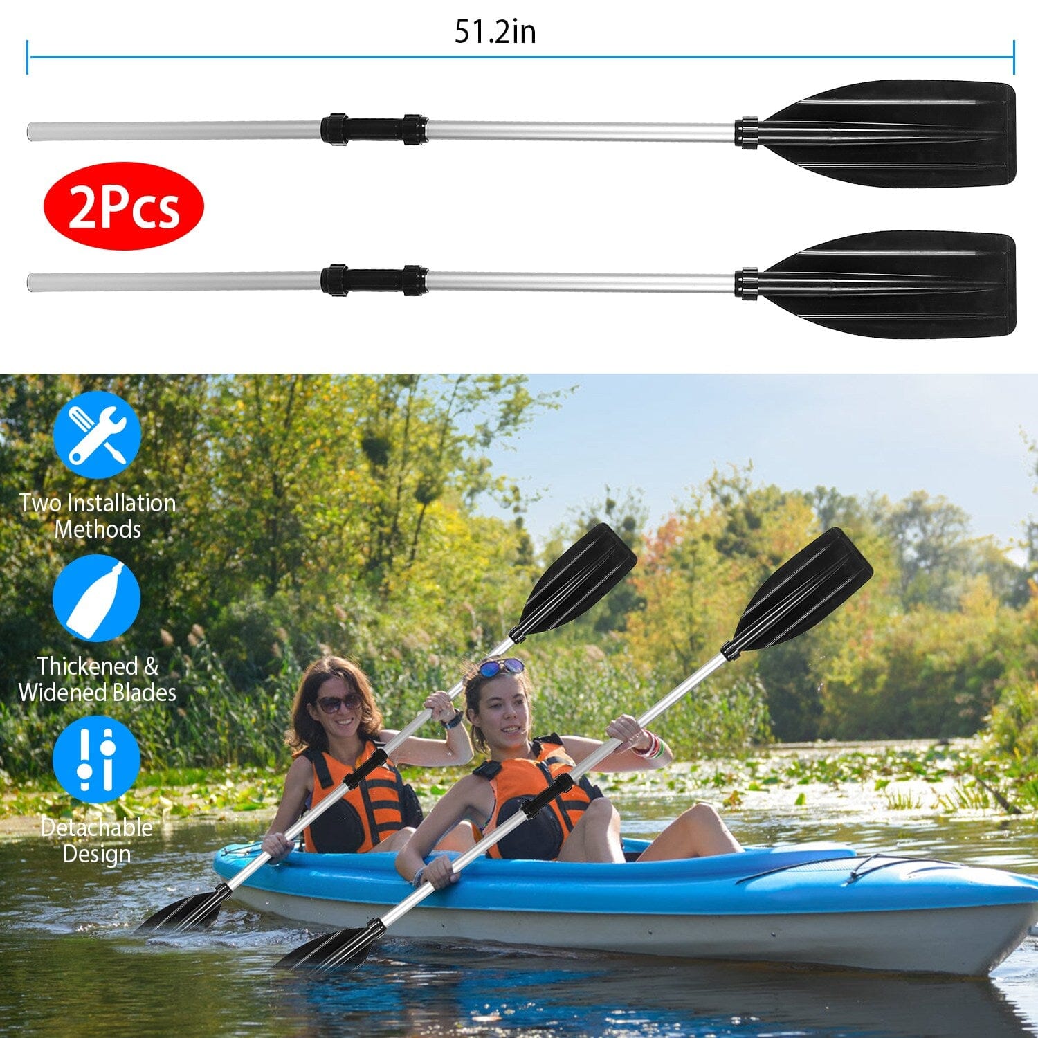 2-Pieces: Kayak Paddles Aluminum Alloy Detachable Canoe Sports & Outdoors - DailySale