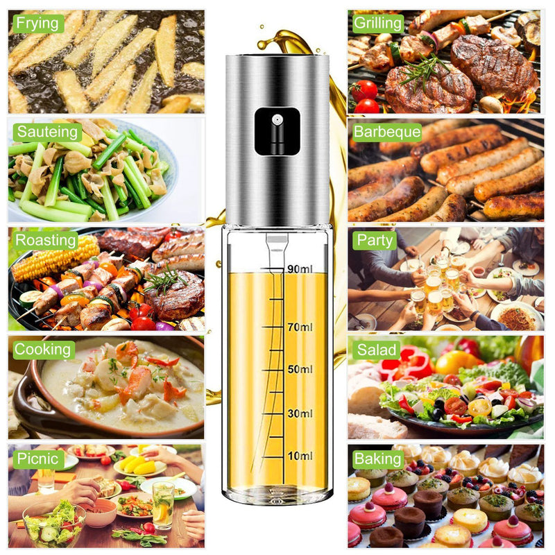 2-Pieces: Oil Dispenser Mister Refillable Stainless Steel Glass Vinegar with Measurement Oil Control Diet Kitchen & Dining - DailySale