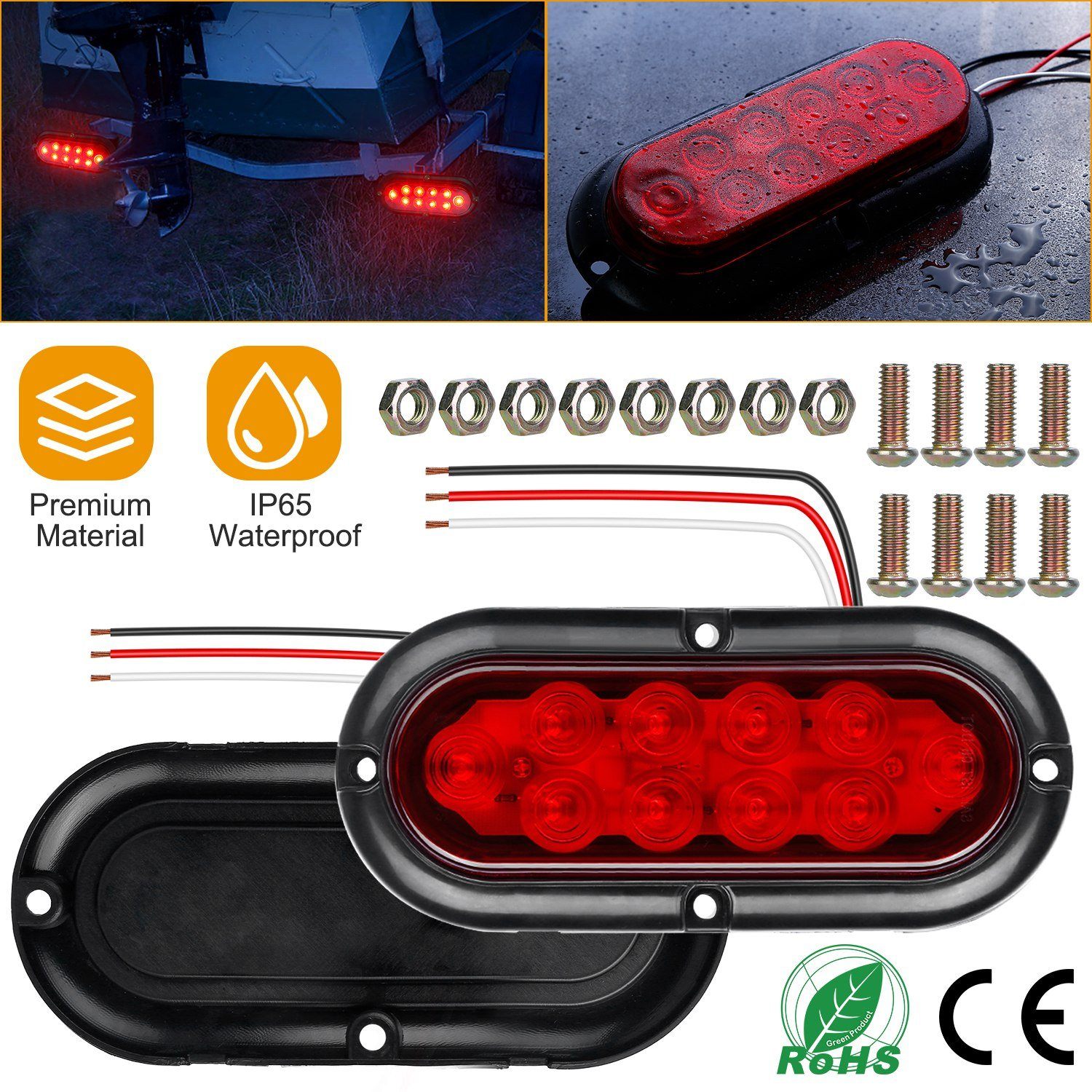 2-Pieces: Oval LED Brake Light 10 LED Lamp Stop Turn Tail Light Automotive - DailySale