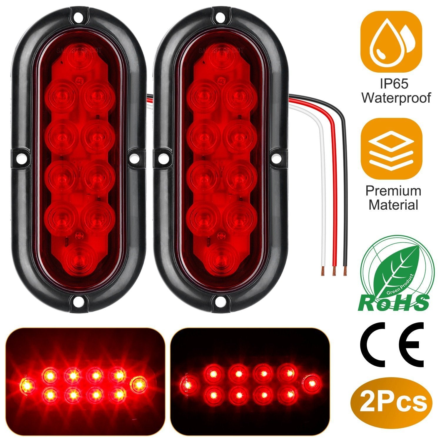 2-Pieces: Oval LED Brake Light 10 LED Lamp Stop Turn Tail Light Automotive - DailySale