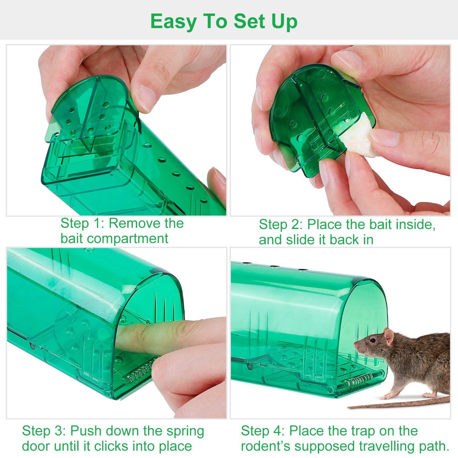 4 Pcs Mouse Traps For Indoor / Outdoor - Easy Setup & Reusable Mice Catcher  With Spring, Remove Unwanted Vermin From Home