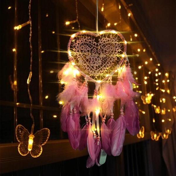 2-Pieces: Romantic LED Dream Catcher with Feather Dreamcatcher Night Light Furniture & Decor - DailySale
