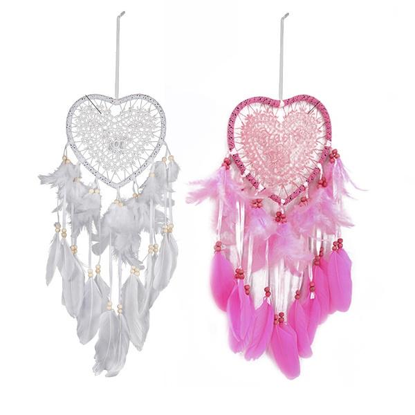 2-Pieces: Romantic LED Dream Catcher with Feather Dreamcatcher Night Light Furniture & Decor White/Pink - DailySale