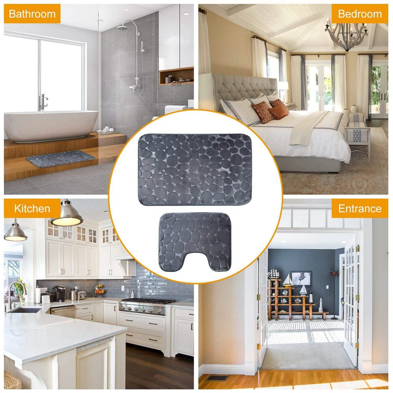 2-Pieces Set: Bathroom Rugs Luxury Flannel Non-Slip Bath - DailySale