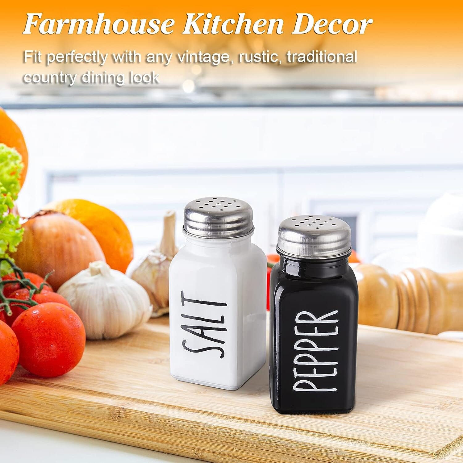 Farmhouse Salt And Pepper Shakers Set With Adjustable Lids, Modern Home  Country Kitchen Decor, Cute Shaker Set
