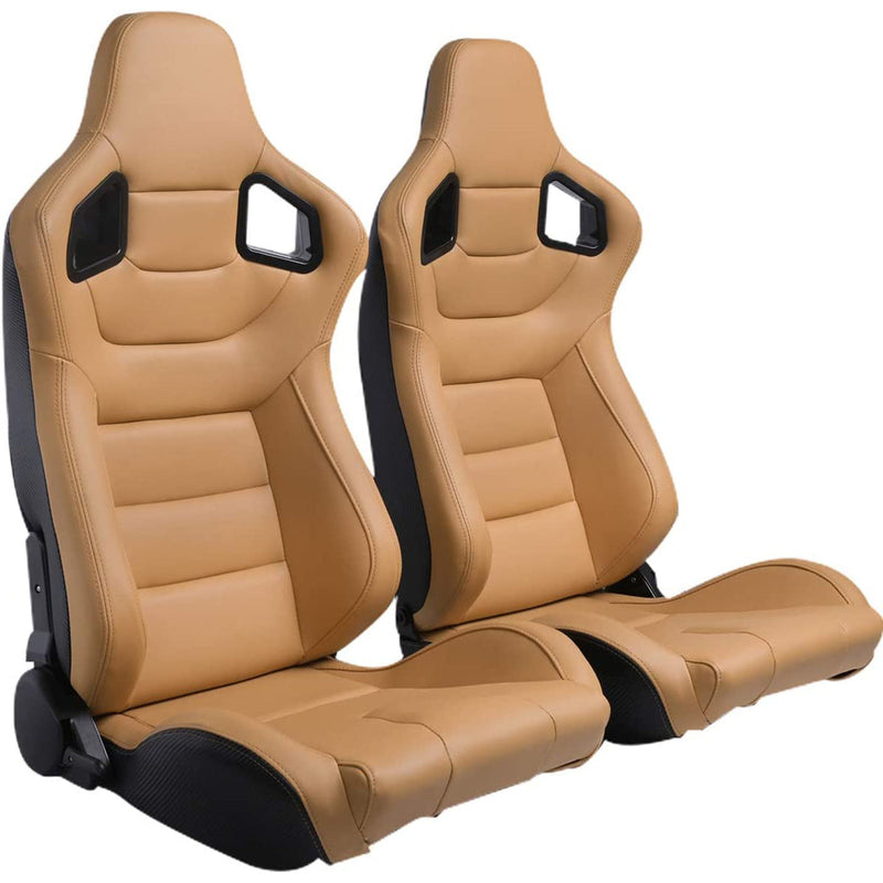 2-Pieces Set: Universal PVC Leather Bucket Seats Automotive Beige - DailySale