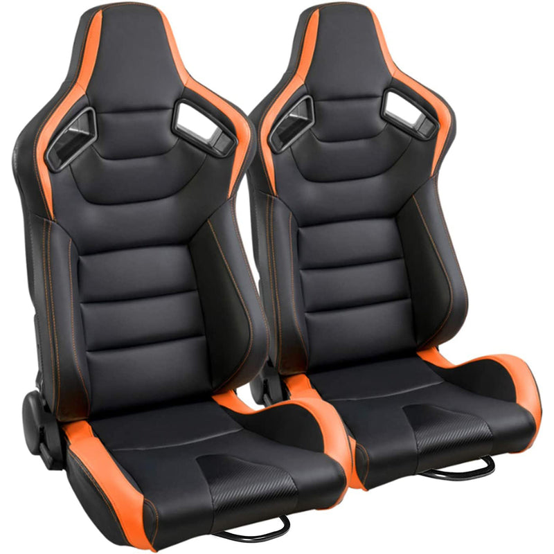 2-Pieces Set: Universal PVC Leather Bucket Seats Automotive Black/Orange - DailySale