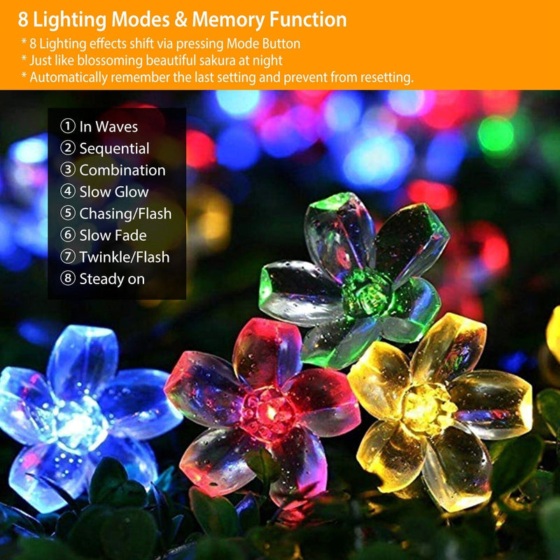 2-Pieces: Solar Power String Lights 50 LED Beads Fairy Sakura Flower String & Fairy Lights - DailySale