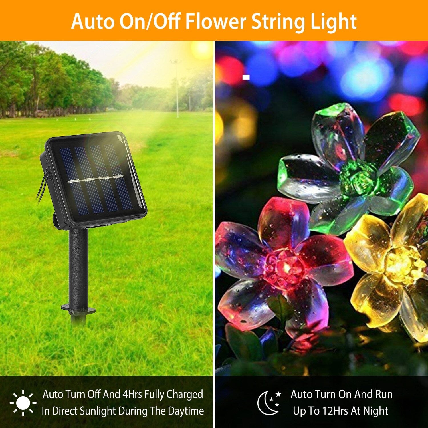 2-Pieces: Solar Power String Lights 50 LED Beads Fairy Sakura Flower String & Fairy Lights - DailySale