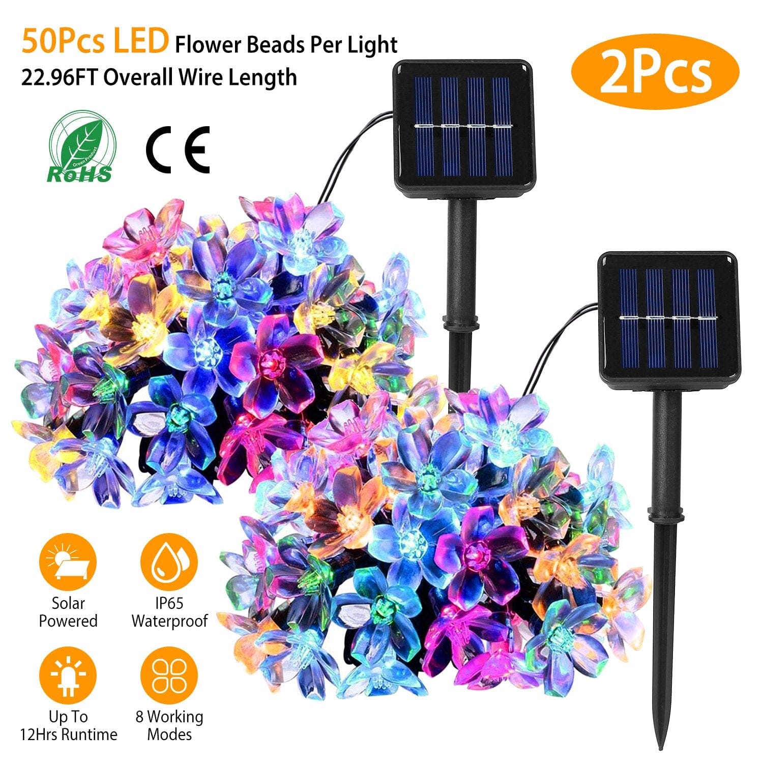 2-Pieces: Solar Power String Lights 50 LED Beads Fairy Sakura Flower String & Fairy Lights - DailySale